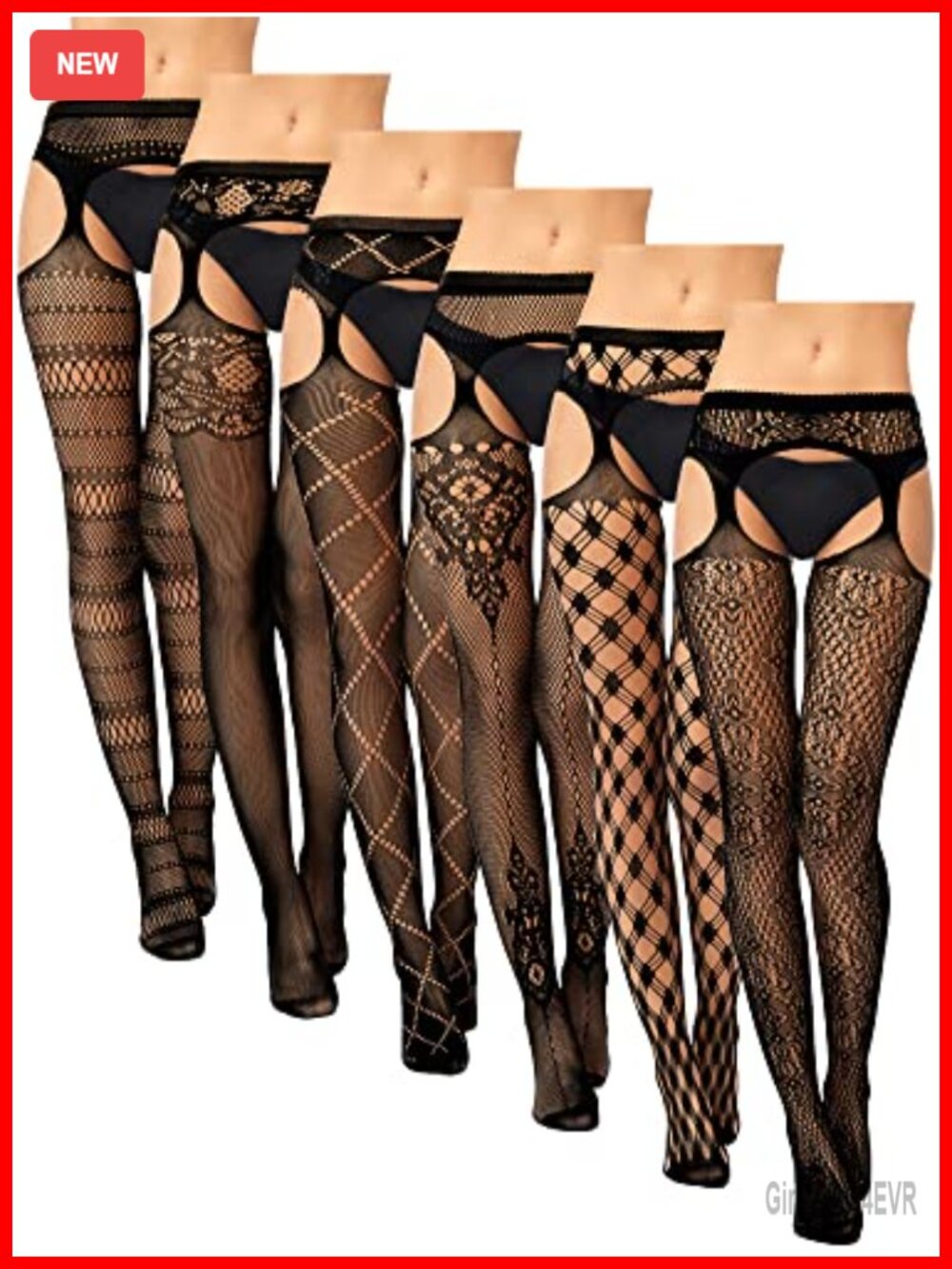 6 Pairs Fishnet Thigh High Stockings Nylon Spandex Suspender Pantyhose XL-XXL